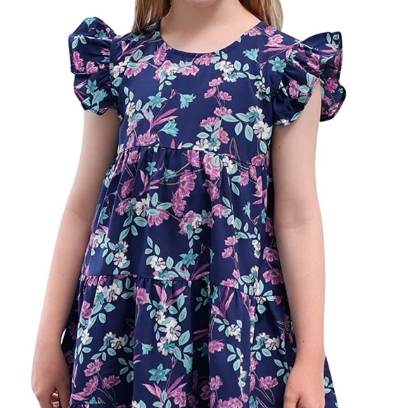 Goryla Girls Floral Print Flutter Sleeve Dress, size 6 - Picture 2 of 8